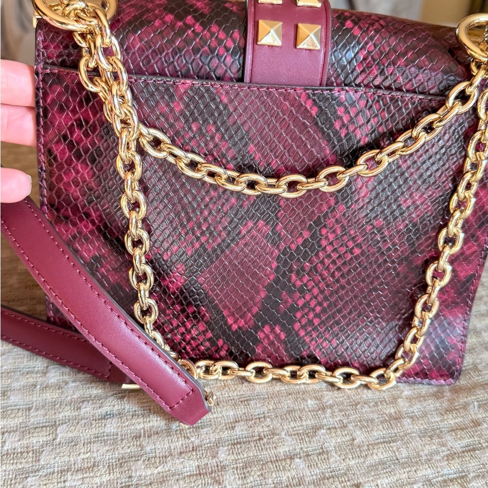 Michael Kors Burgundy and Gold Studded Crossbody Bag - Picture 5 of 9